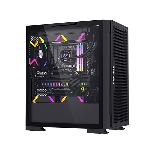 image of Aresze KT02B Mid-Tower Gaming Casing - Black with Spec and Price in BDT