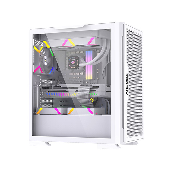 image of Aresze KT02W Mid-Tower Gaming Casing - White with Spec and Price in BDT