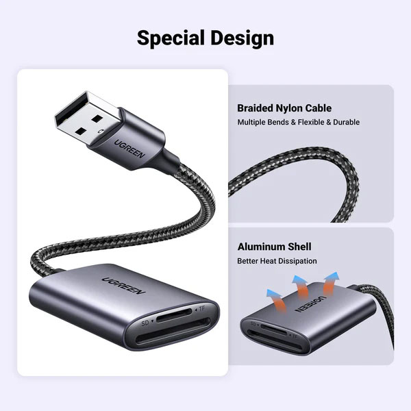 image of UGREEN CM401 (80887) USB-A to SD/TF Memory Card Reader with Spec and Price in BDT