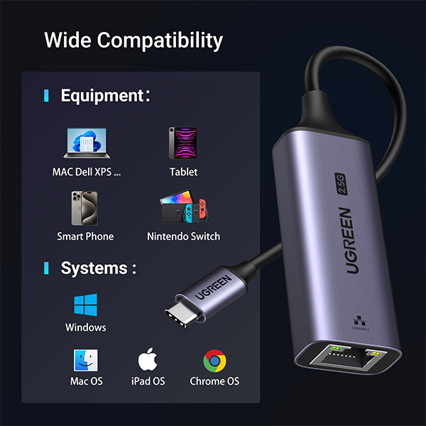 image of UGREEN CM648 (25052) USB-C to RJ45 2.5G Ethernet Adapter with Spec and Price in BDT