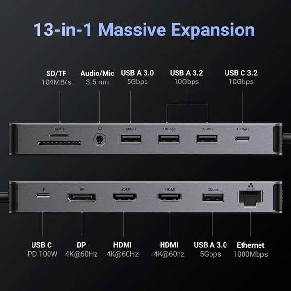 image of UGREEN Revodok Pro 313 CM681 (15978) 13-in-1 Triple Display Docking Station with Spec and Price in BDT