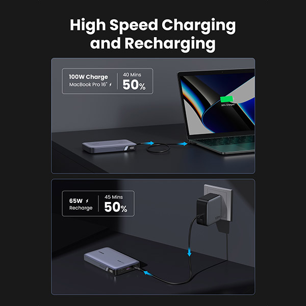 image of UGREEN PB720 (25188) 100W 20000mAh Fast Charging Power Bank with Spec and Price in BDT