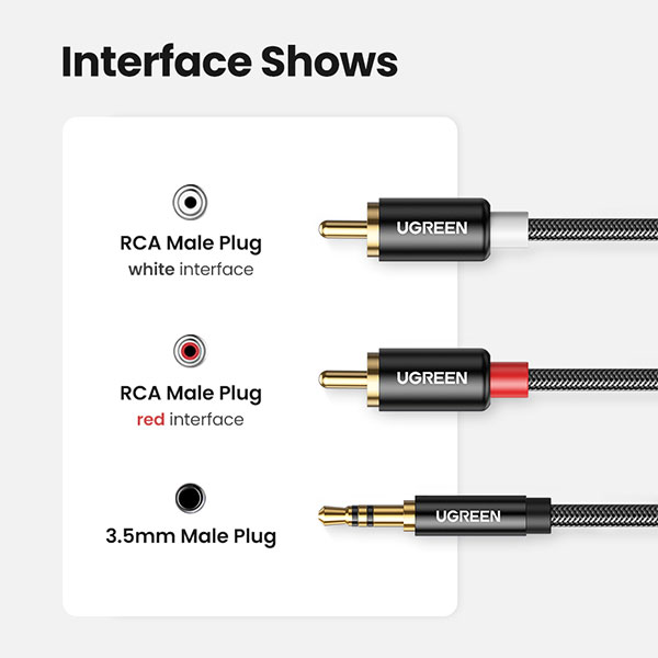 image of UGREEN AV116 (10584) 3.5mm to 2RCA Cable - 2M with Spec and Price in BDT