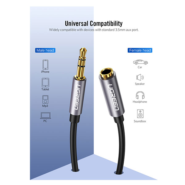 image of UGREEN AV118 (10593) 3.5mm Male to 3.5mm Female Extension Cable 1.5M with Spec and Price in BDT