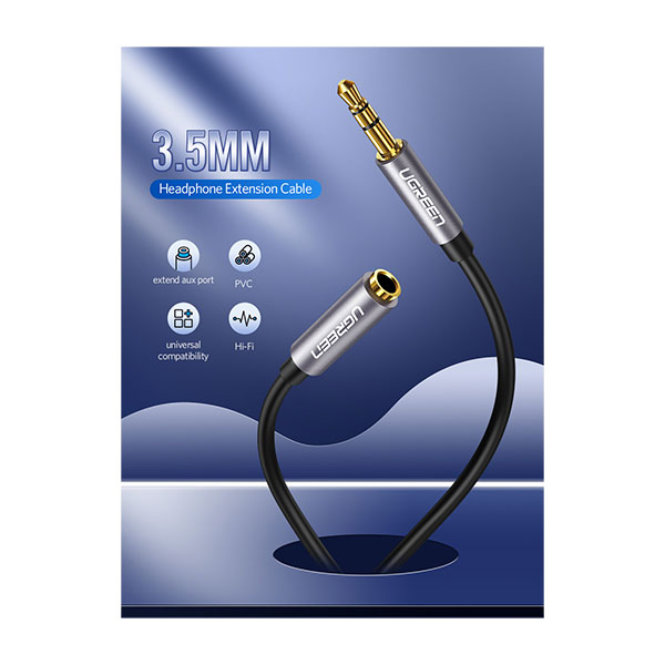 image of UGREEN AV118 (10593) 3.5mm Male to 3.5mm Female Extension Cable 1.5M with Spec and Price in BDT