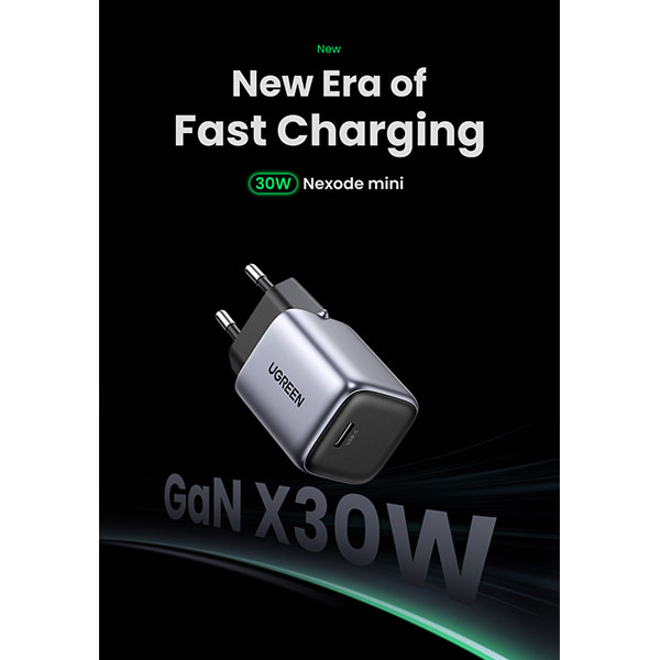 image of UGREEN CD319 (25257) Nexode 30W USB-C GaN Fast Charger - Space Gray with Spec and Price in BDT