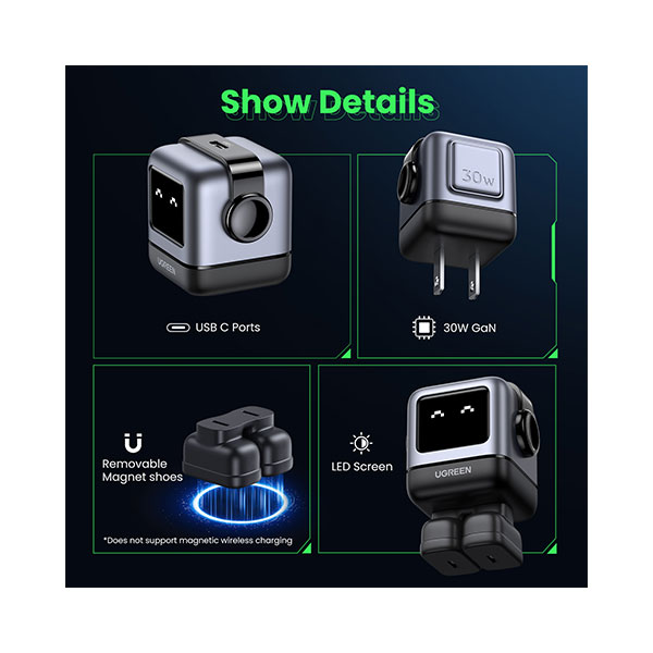 image of UGREEN CD359 (15550) Nexode 30W USB-C GaN Fast Charger - Space Gray with Spec and Price in BDT
