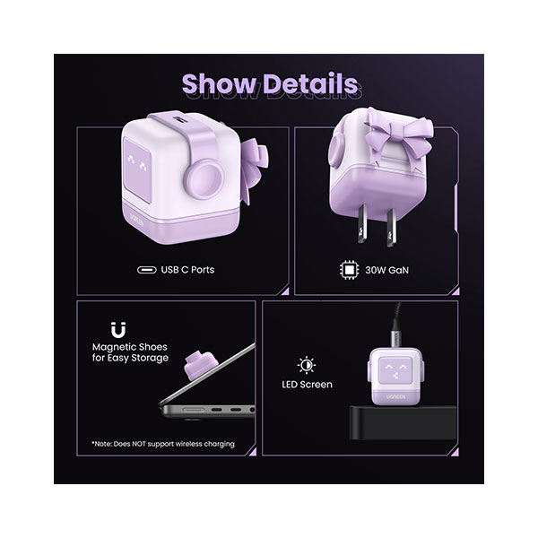 image of UGREEN CD359 (25036) Nexode 30W USB-C GaN Fast Charger - Purple with Spec and Price in BDT