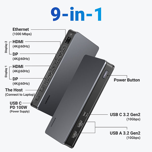 image of UGREEN Revodok Pro CM615 (90912) USB-C Multifunction 9-in-1 Docking Station with Spec and Price in BDT