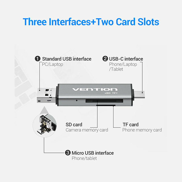 image of VENTION CCJH0 USB2.0 Multi-function Card Reader with Spec and Price in BDT