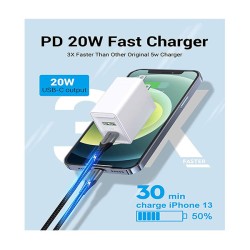product image of VENTION QC67-US-W 2-Port USB A + USB C 20W US-Plug Wall Charger - White with Specification and Price in BDT