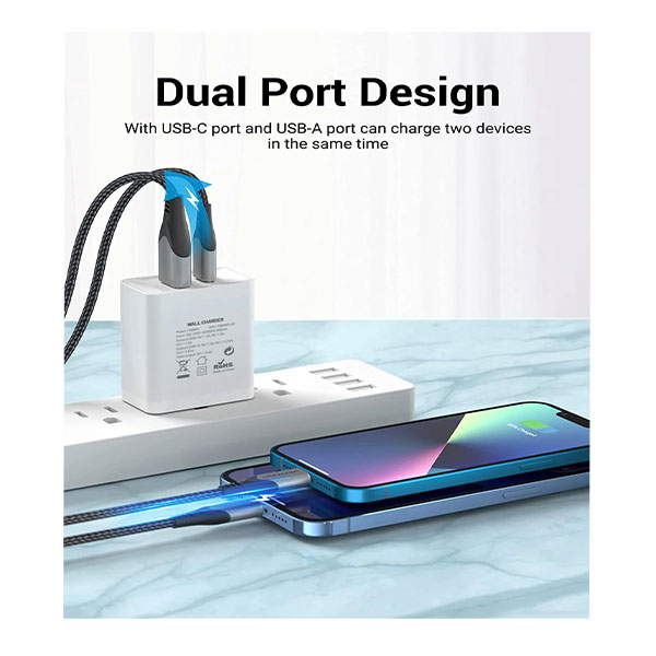 image of VENTION QC67-US-W 2-Port USB A + USB C 20W US-Plug Wall Charger - White with Spec and Price in BDT