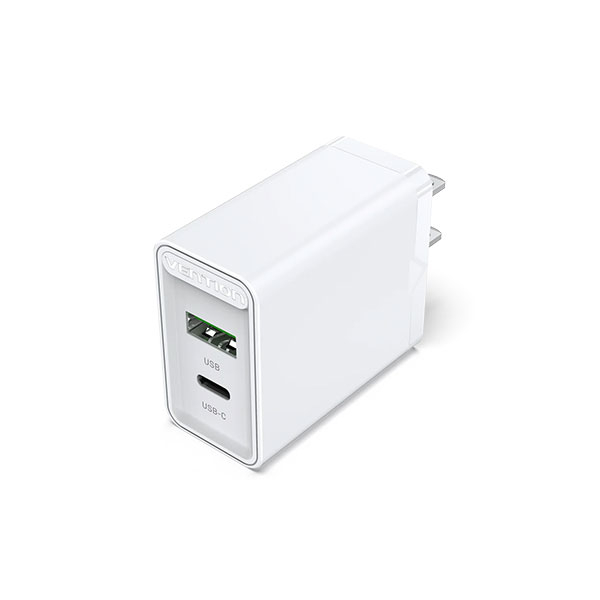 image of VENTION QC67-US-W 2-Port USB A + USB C 20W US-Plug Wall Charger - White with Spec and Price in BDT