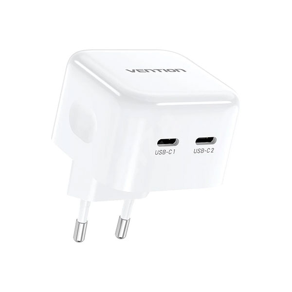 image of Vention FBPW0-EU 2-Port USB-C 35W GaN Charger - White with Spec and Price in BDT