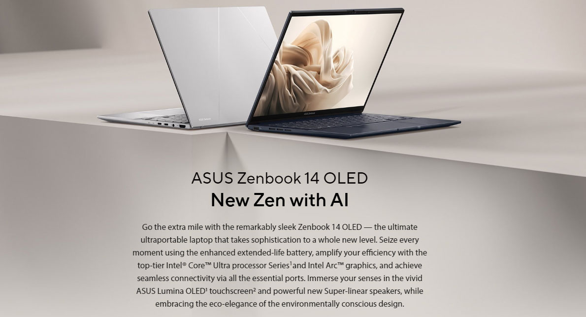 ASUS Zenbook 14 OLED UX3405MA-QD493 Core Ultra 5-125H 16GB RAM 512GB SSD 14-inch OLED Display Laptop Price in Bangladesh